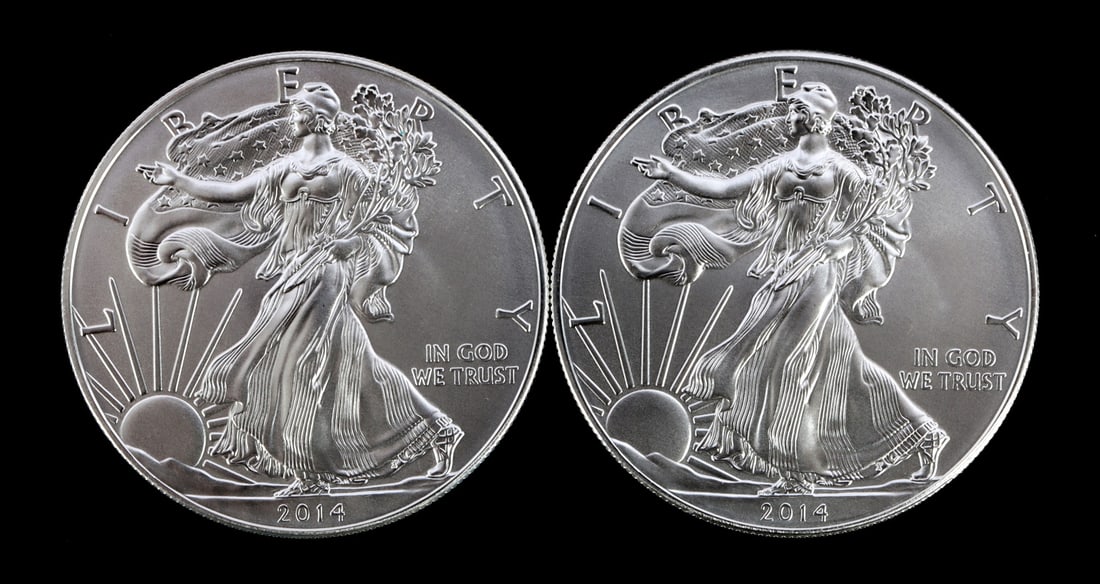 2 ONE TROY OUNCE .999 SILVER EAGLE 2014 (1 of 2)