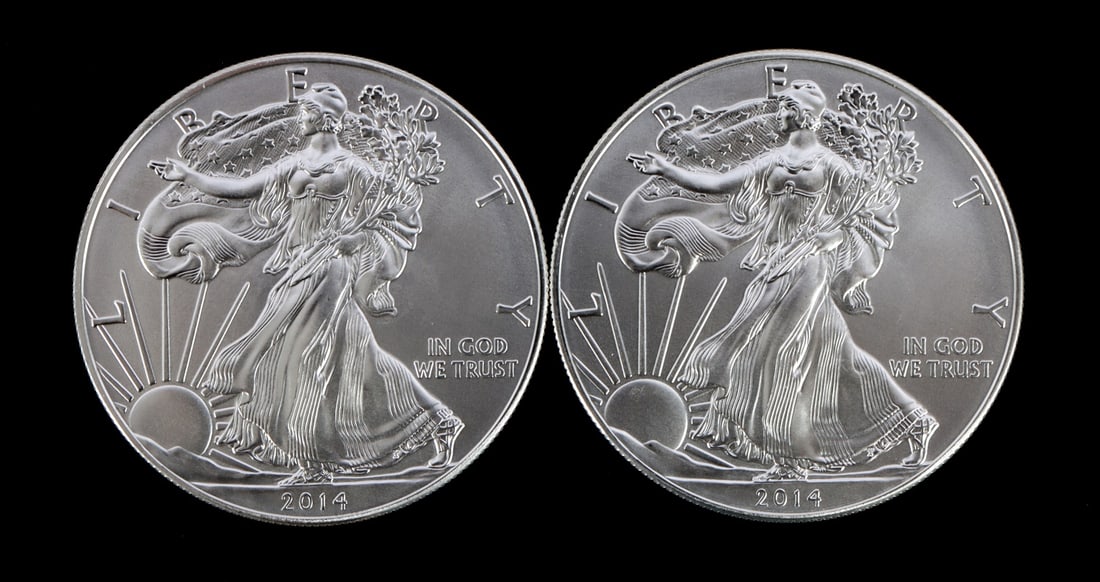 2 ONE TROY OUNCE .999 SILVER EAGLE 2014 (1 of 2)