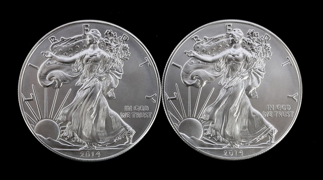 2 ONE TROY OUNCE .999 SILVER EAGLE 2014 (1 of 2)