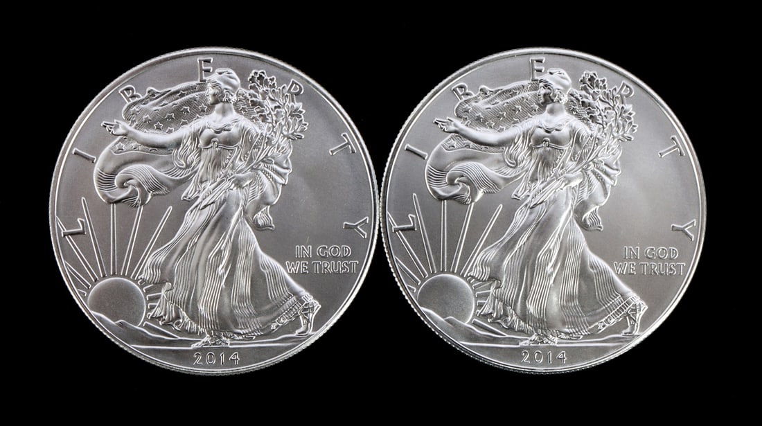 2 ONE TROY OUNCE .999 SILVER EAGLE 2014 (1 of 2)