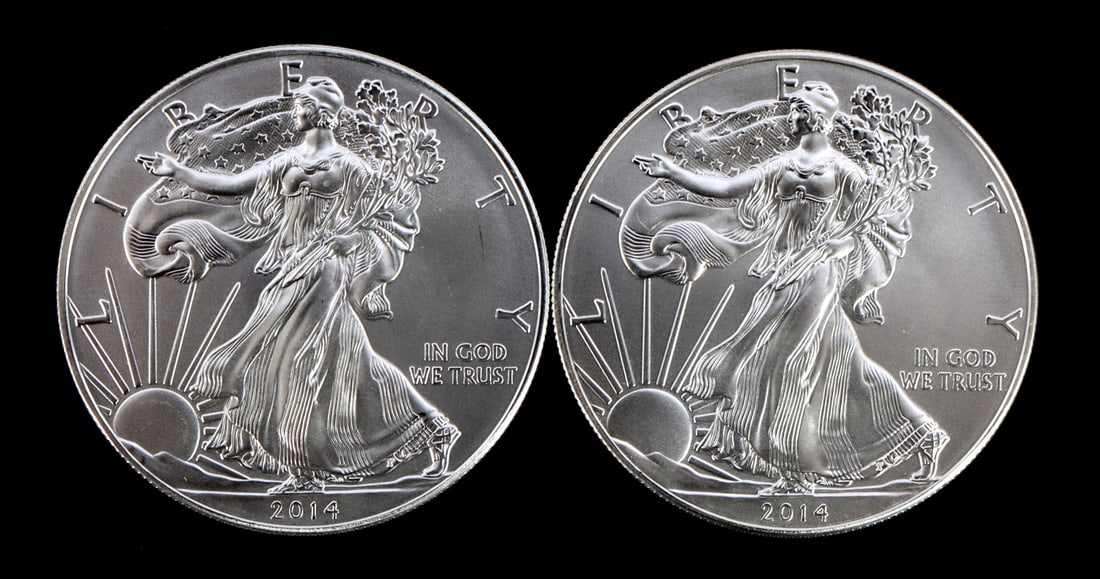 2 ONE TROY OUNCE .999 SILVER EAGLE 2014 (1 of 2)