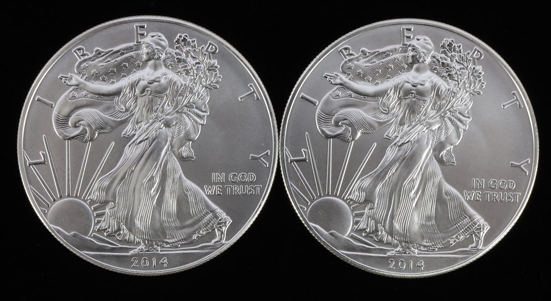 2 ONE TROY OUNCE .999 SILVER EAGLE 2014 (1 of 2)