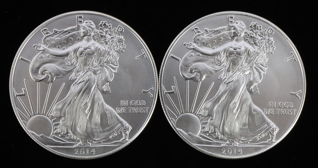 2 ONE TROY OUNCE .999 SILVER EAGLE 2014 (1 of 2)