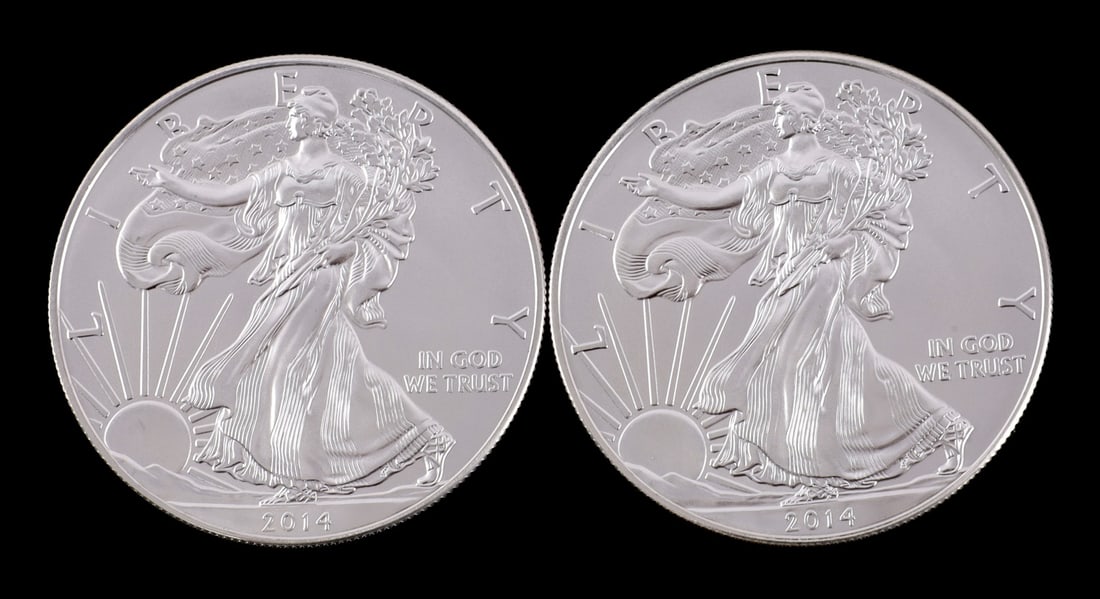 2 ONE TROY OUNCE .999 SILVER EAGLE 2014 (1 of 2)