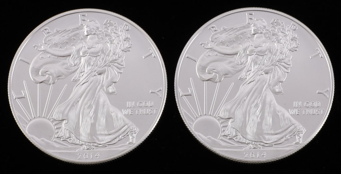 2 ONE TROY OUNCE .999 SILVER EAGLE 2014 (1 of 2)