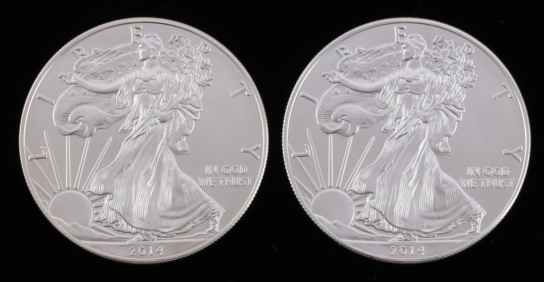 2 ONE TROY OUNCE .999 SILVER EAGLE 2014 (1 of 2)