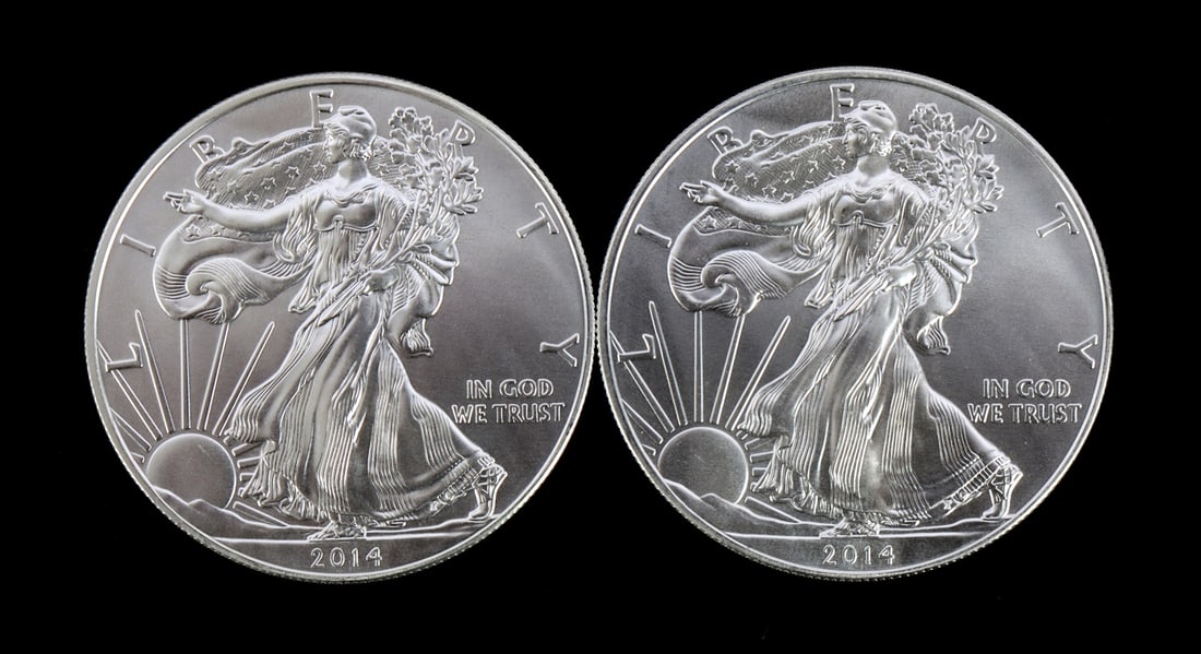 2 ONE TROY OUNCE .999 SILVER EAGLE 2014 (1 of 2)