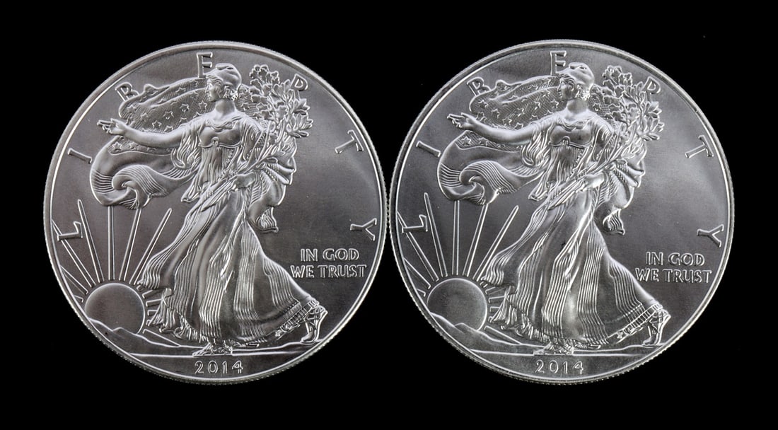 2 ONE TROY OUNCE .999 SILVER EAGLE 2014 (1 of 2)