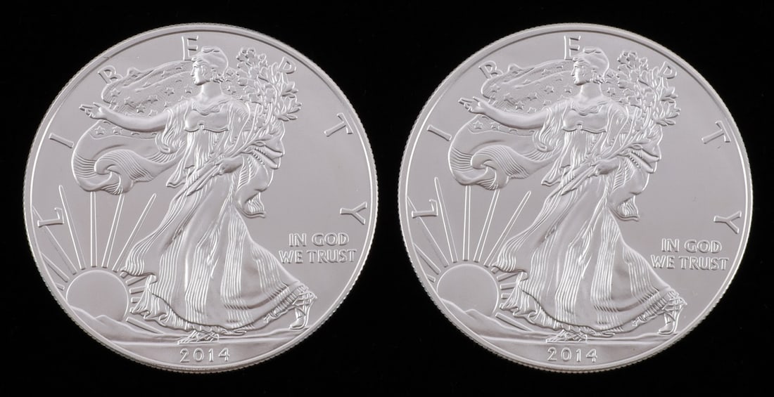 2 ONE TROY OUNCE .999 SILVER EAGLE 2014 (1 of 2)