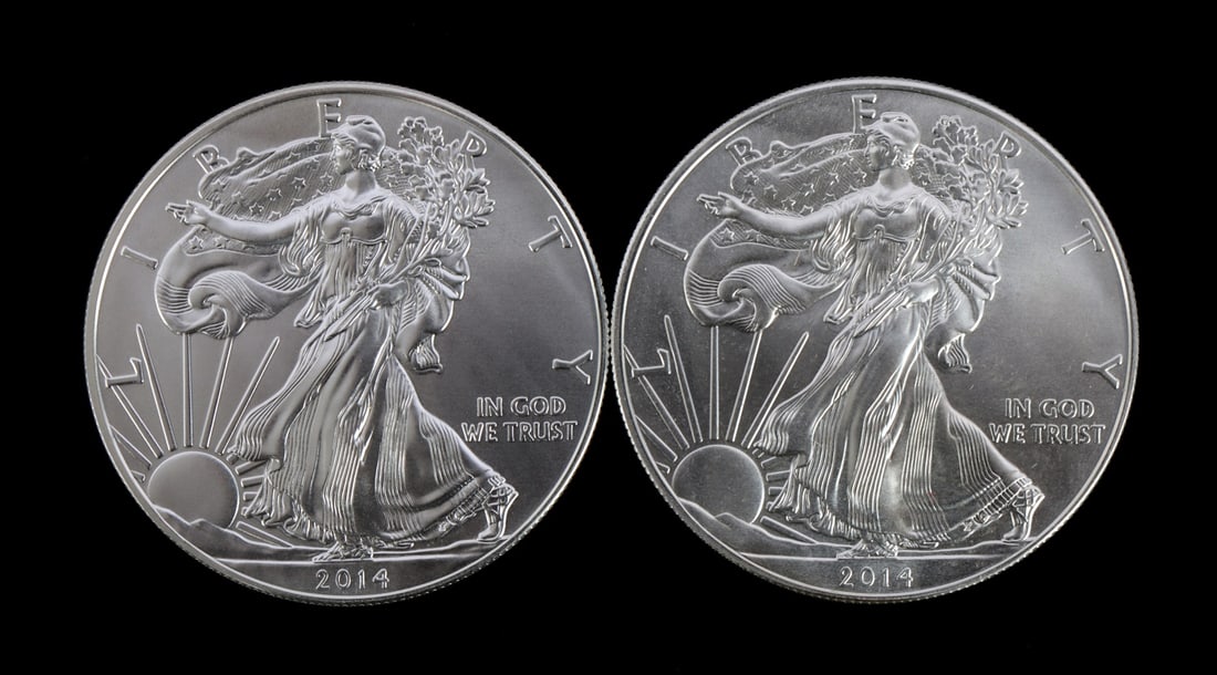 2 ONE TROY OUNCE .999 SILVER EAGLE 2014 (1 of 2)