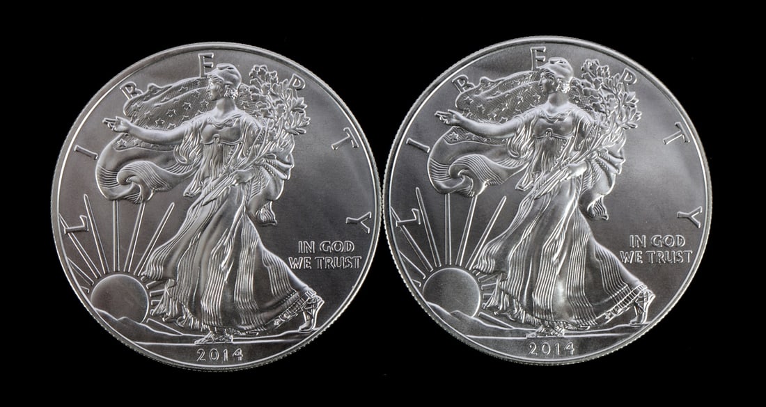 2 ONE TROY OUNCE .999 SILVER EAGLE 2014 (1 of 2)