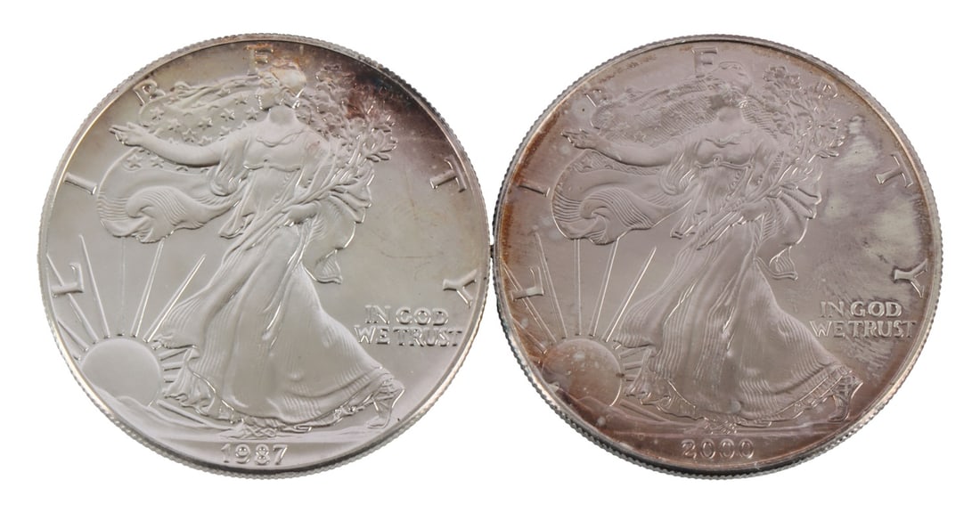 2 US SILVER AMERICAN EAGLE COINS 1987 AND 2000 (1 of 2)