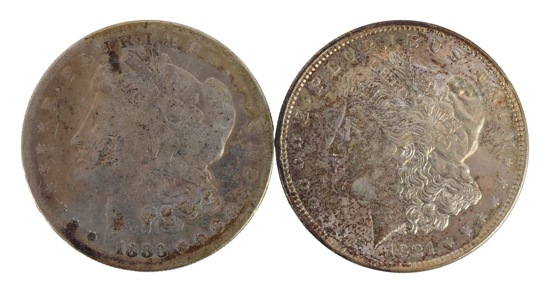 2 MORGAN SILVER DOLLARS 1883S 1921 NEW ORLEANS (1 of 3)