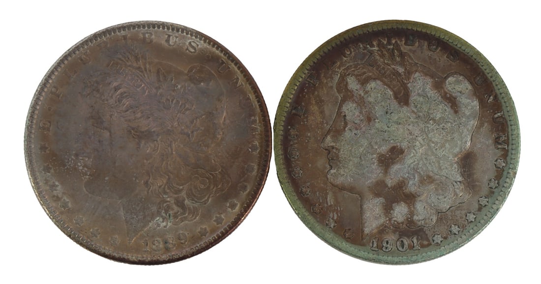 2 MORGAN SILVER DOLLARS 1889 1901 NEW ORLEANS (1 of 3)