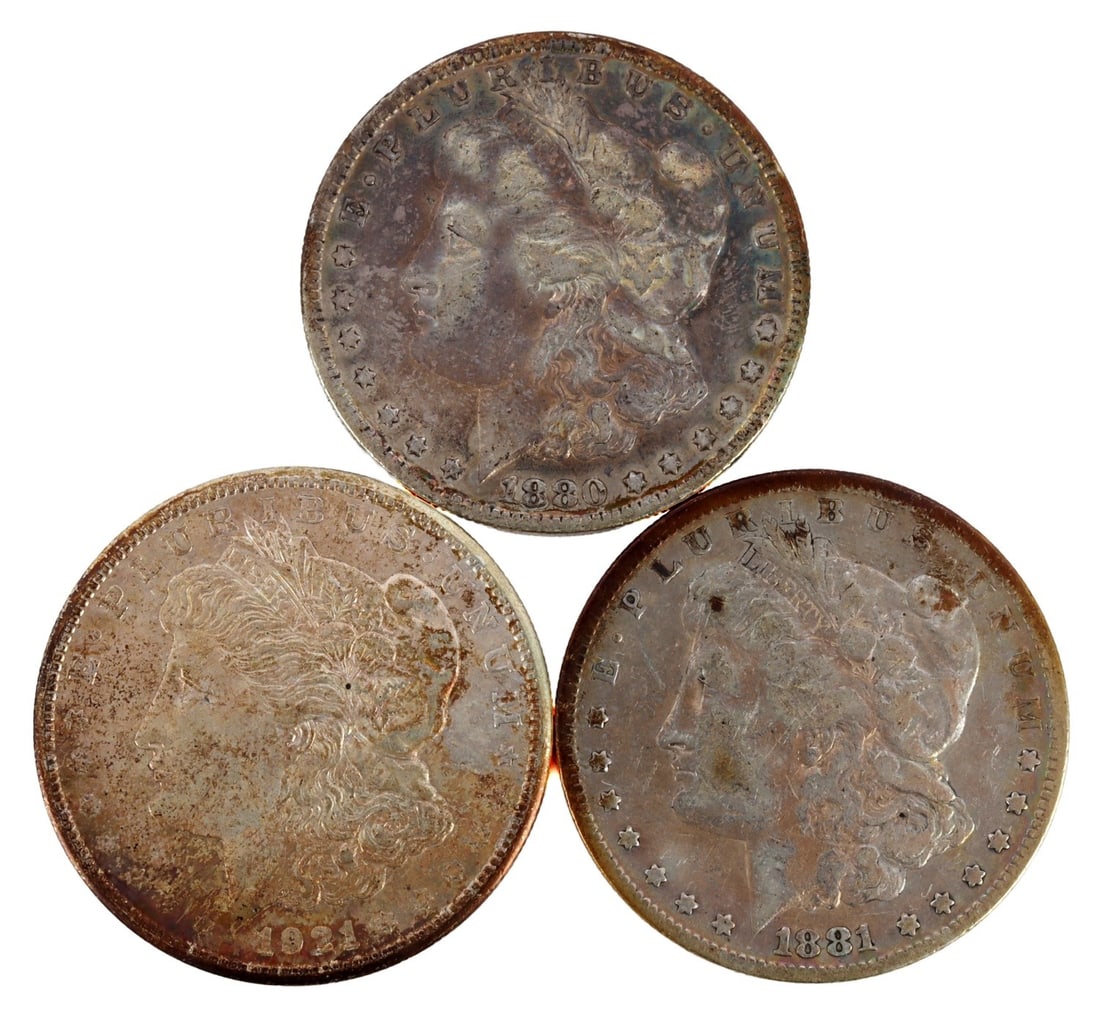 LOT OF 3 MORGAN SILVER DOLLAR COINS 1880 1881 1924 (1 of 3)