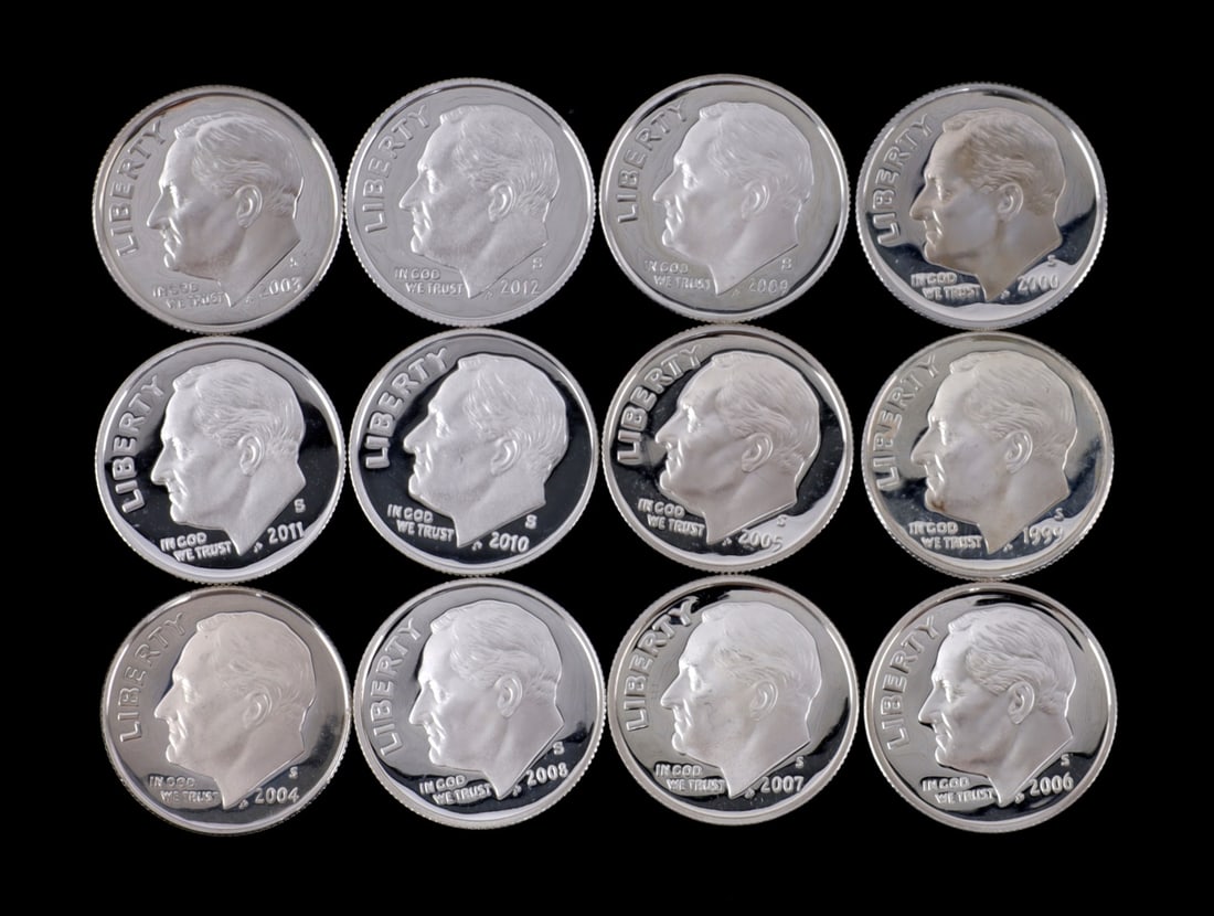 12 90% SILVER PROOF ROOSEVELT DIMES 1999-2012 (1 of 4)