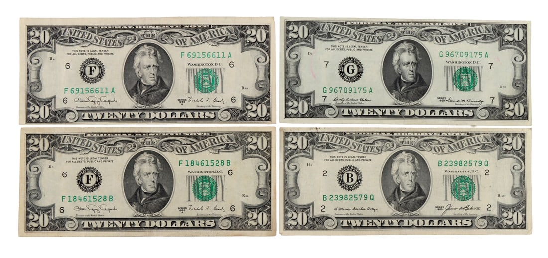 $80 FACE VALUE 1985 SERIES SMALL HEAD $20 BILLS (1 of 7)