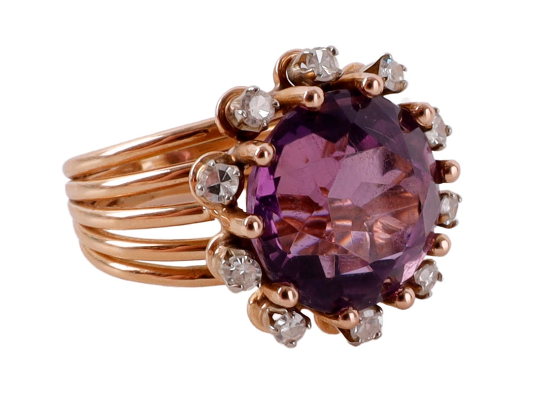 9CT AMETHYST DIAMOND RING 14KT YELLOW GOLD (1 of 6)