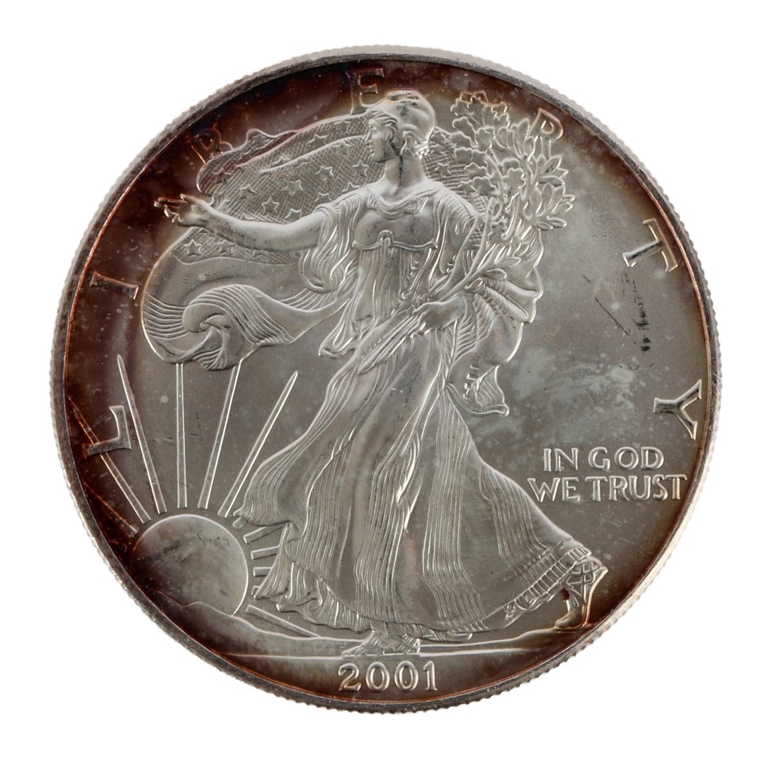 ONE US SILVER EAGLE 1 OZT .999 FINE SILVER COIN: One .999 fine silver eagle. 1 ozt. 2001. This lot reserved at melt. || Payment & Shipping: Accounts without purchase history must pay via Zelle, money order, cashier's check or wire transfer. Items wi