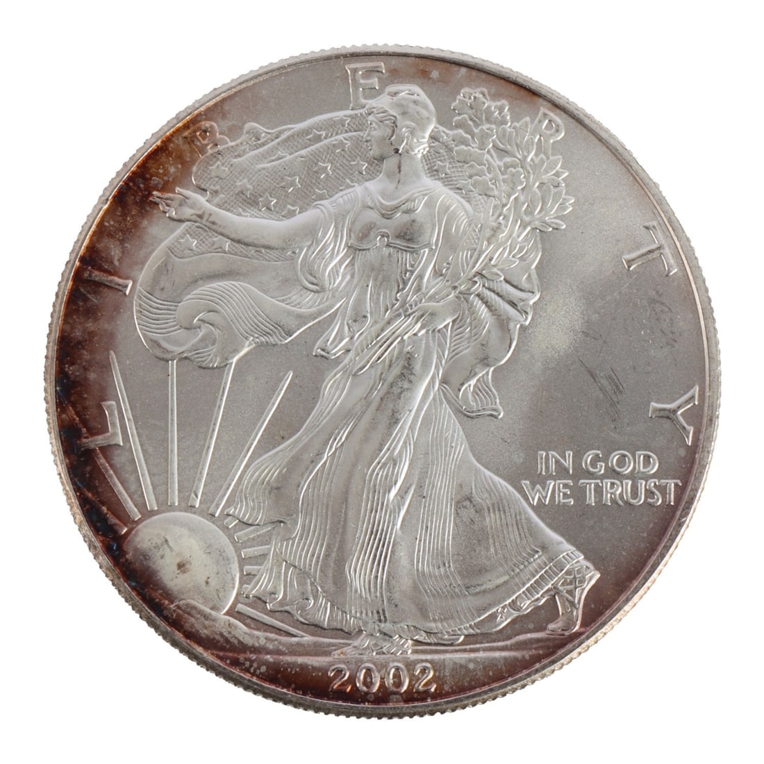 ONE US SILVER EAGLE 1 OZT .999 FINE SILVER COIN: One .999 fine silver eagle. 1 ozt. 2002. This lot reserved at melt. || Payment & Shipping: Accounts without purchase history must pay via Zelle, money order, cashier's check or wire transfer. Items