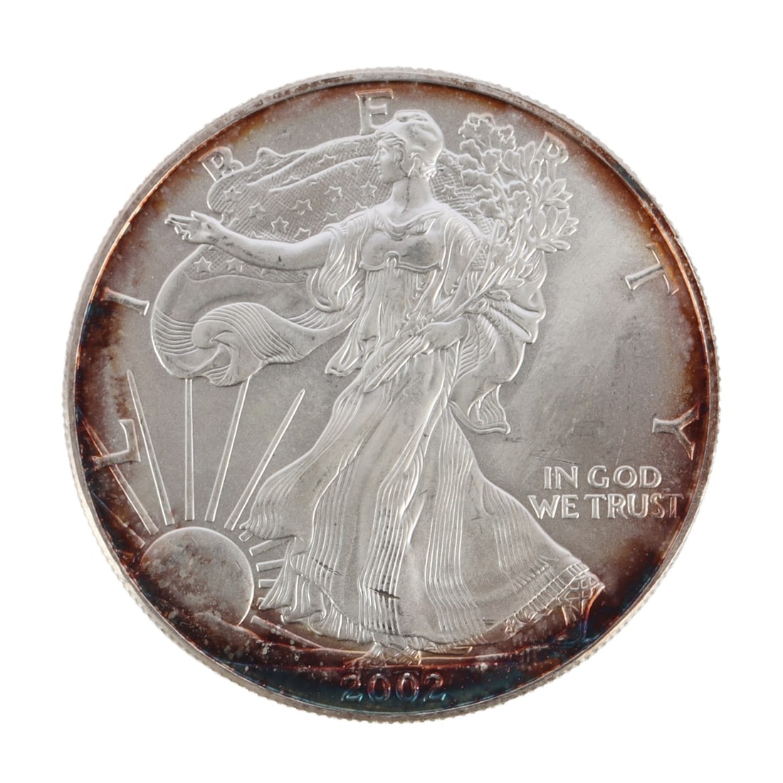ONE US SILVER EAGLE 1 OZT .999 FINE SILVER COIN: One .999 fine silver eagle. 1 ozt. 2002. This lot reserved at melt. || Payment & Shipping: Accounts without purchase history must pay via Zelle, money order, cashier's check or wire transfer. Items