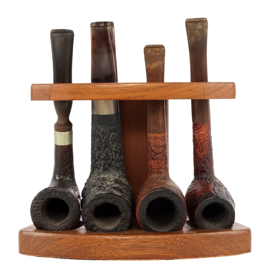 RUSTICATED BRIAR ESTATE PIPE DENMARK W STAND 5 PCS (1 of 15)