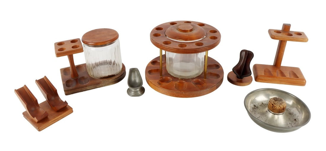 WALNUT & PEWTER TOBACCO PIPE STAND LOT OF 7 PCS (1 of 6)
