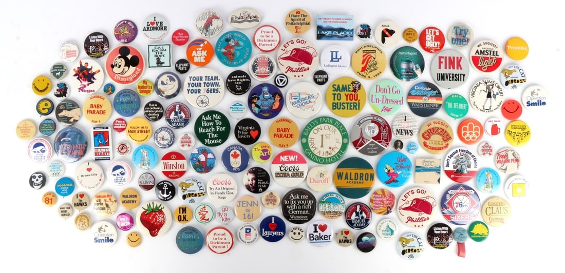 VINTAGE PIN BUTTON ADVERTISING COLLECTION 125+ PCS (1 of 5)