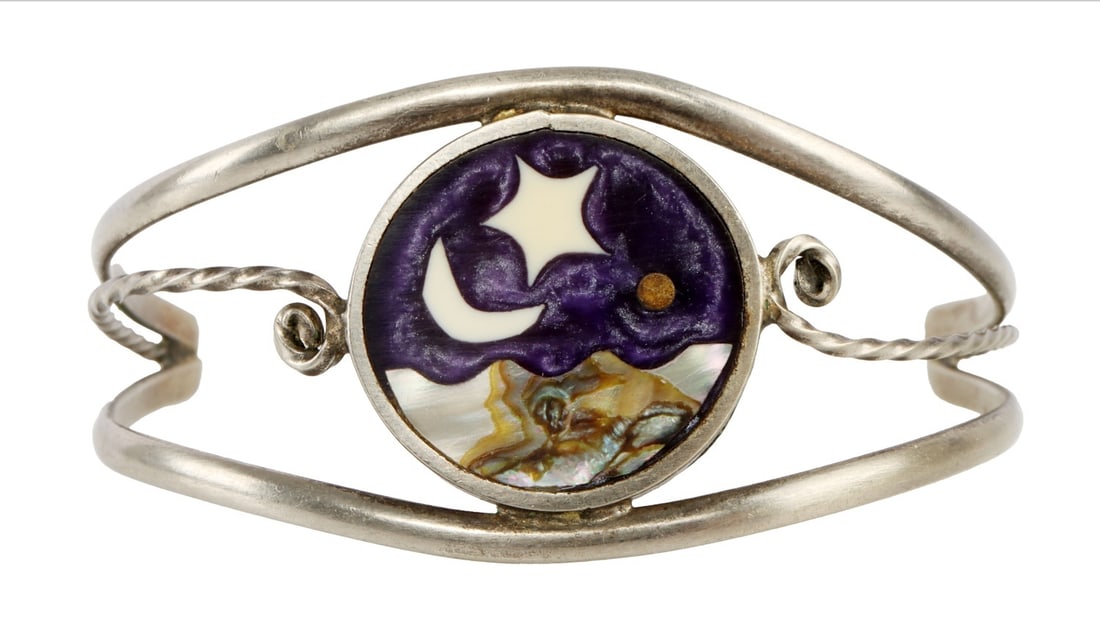 SOUTHWEST NATIVE APACHE CUFF W ENAMEL & ABALONE (1 of 6)