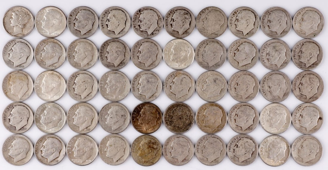 $5 FACE SILVER 1946-50 ROOSEVELT DIMES (1 of 2)