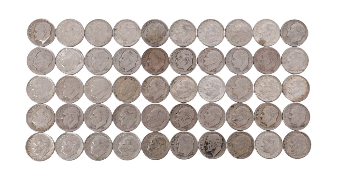 $5 FACE SILVER 1948-64 ROOSEVELT DIMES (1 of 2)