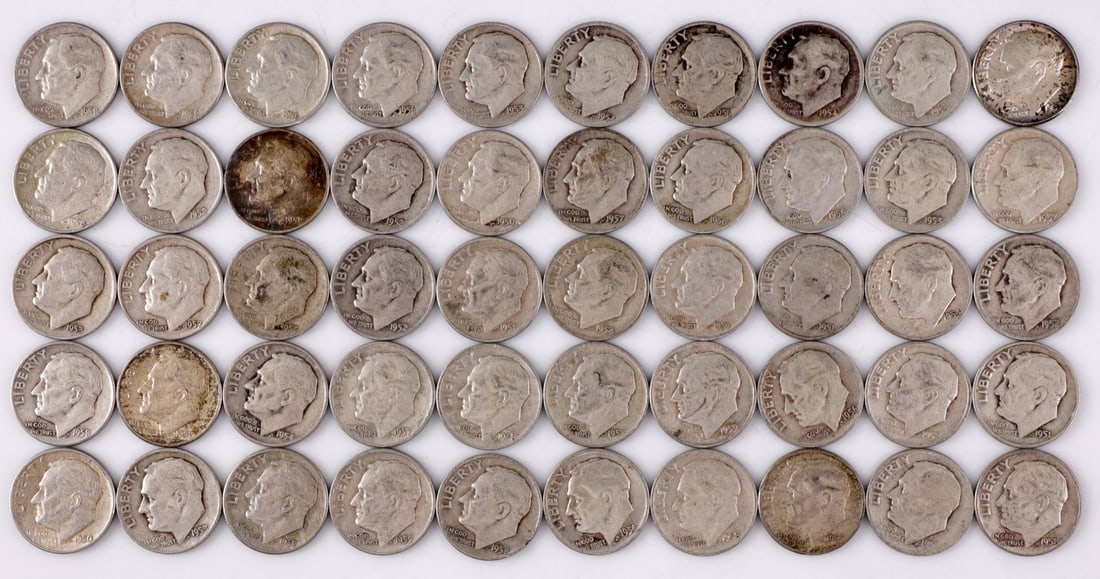 $5 FACE SILVER 1950-59 ROOSEVELT DIMES (1 of 2)
