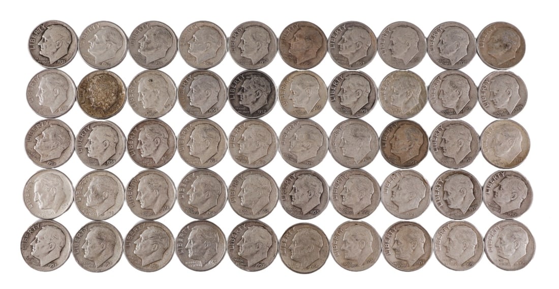 $5 FACE SILVER 1950-59 ROOSEVELT DIMES (1 of 2)