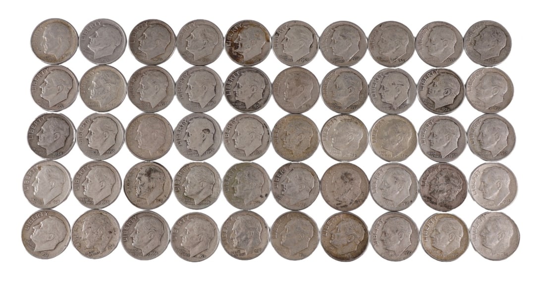 $5 FACE SILVER 1950-59 ROOSEVELT DIMES (1 of 2)