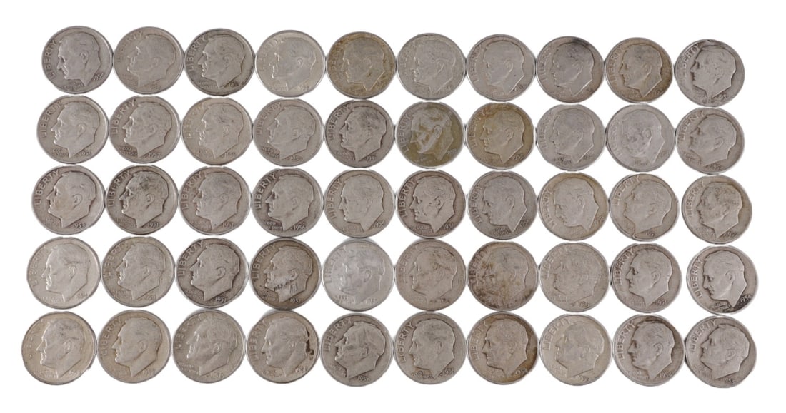$5 FACE SILVER 1950-59 ROOSEVELT DIMES (1 of 2)