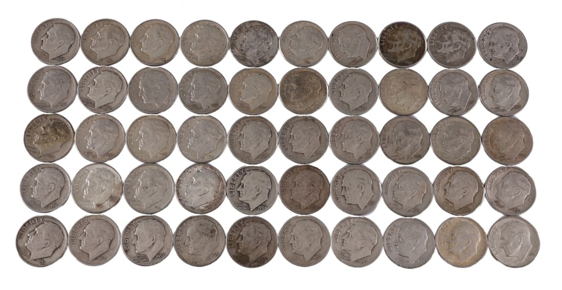 $5 FACE SILVER 1950-59 ROOSEVELT DIMES (1 of 2)