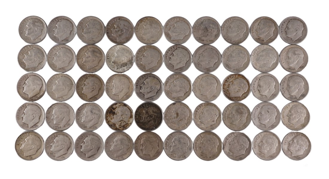 $5 FACE SILVER 1950-59 ROOSEVELT DIMES (1 of 2)