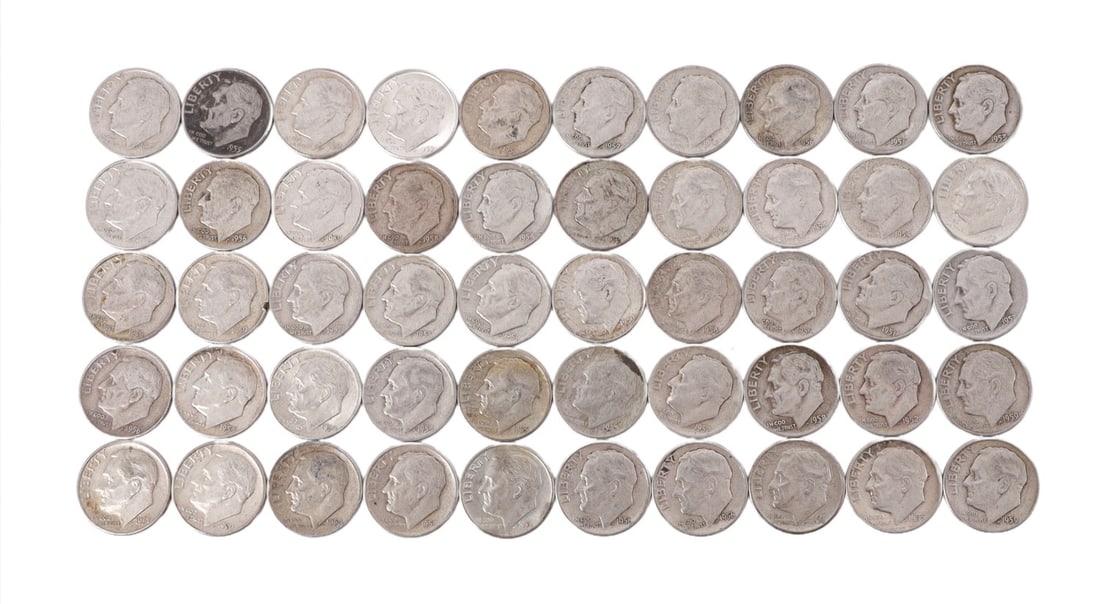 $5 FACE SILVER 1950-59 ROOSEVELT DIMES (1 of 2)