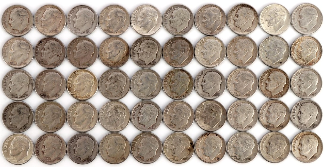 $5 FACE SILVER 1950-59 ROOSEVELT DIMES (1 of 2)