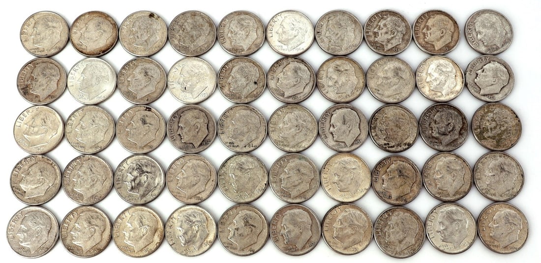 $5 FACE SILVER 1950-64 ROOSEVELT DIMES (1 of 2)