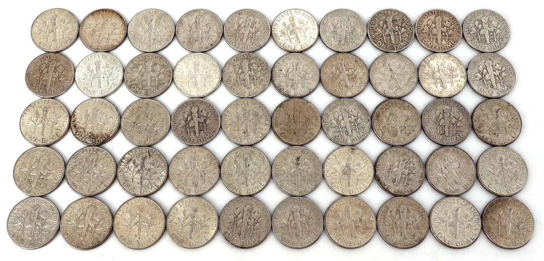 $5 FACE SILVER 1950-64 ROOSEVELT DIMES - 2