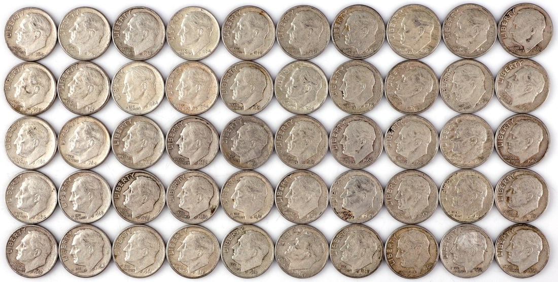 $5 FACE SILVER 1960-64 ROOSEVELT DIMES (1 of 2)