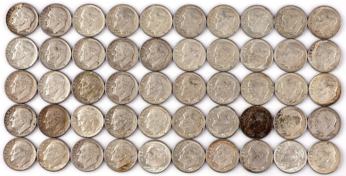 $5 FACE SILVER 1960-64 ROOSEVELT DIMES (1 of 2)