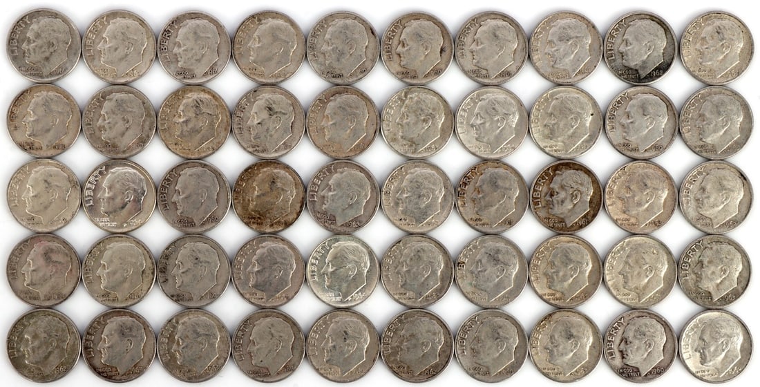 $5 FACE SILVER 1960-64 ROOSEVELT DIMES (1 of 2)
