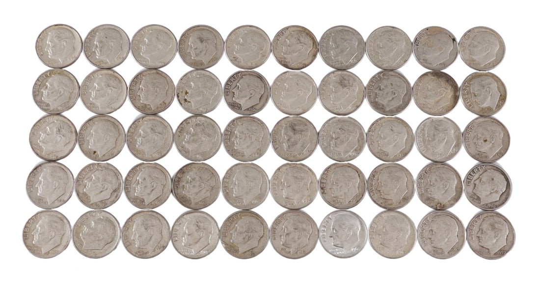 $5 FACE SILVER 1960-64 ROOSEVELT DIMES: 90% purity 1960-1964 Roosevelt dimes $5 face value. This lot reserved at melt. || Payment & Shipping: Accounts without purchase history must pay via Zelle, money order, cashier's check or wire