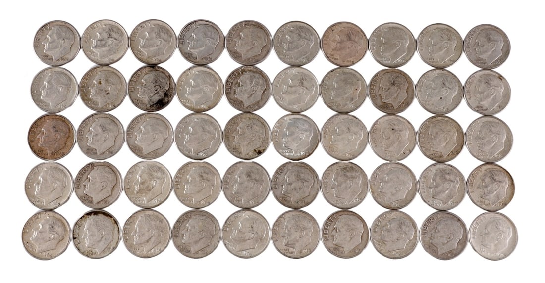 $5 FACE SILVER 1960-64 ROOSEVELT DIMES: 90% purity 1960- 1964 Roosevelt dimes $5 face value. This lot reserved at melt. || Payment & Shipping: Accounts without purchase history must pay via Zelle, money order, cashier's check or wire