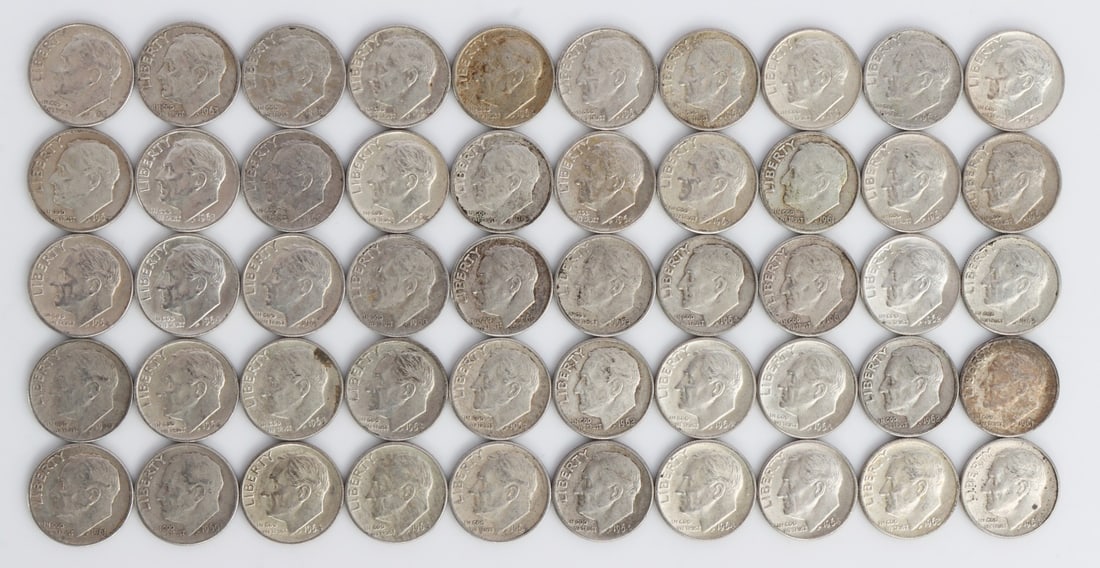 $5 FACE SILVER 1960-64 ROOSEVELT DIMES (1 of 2)