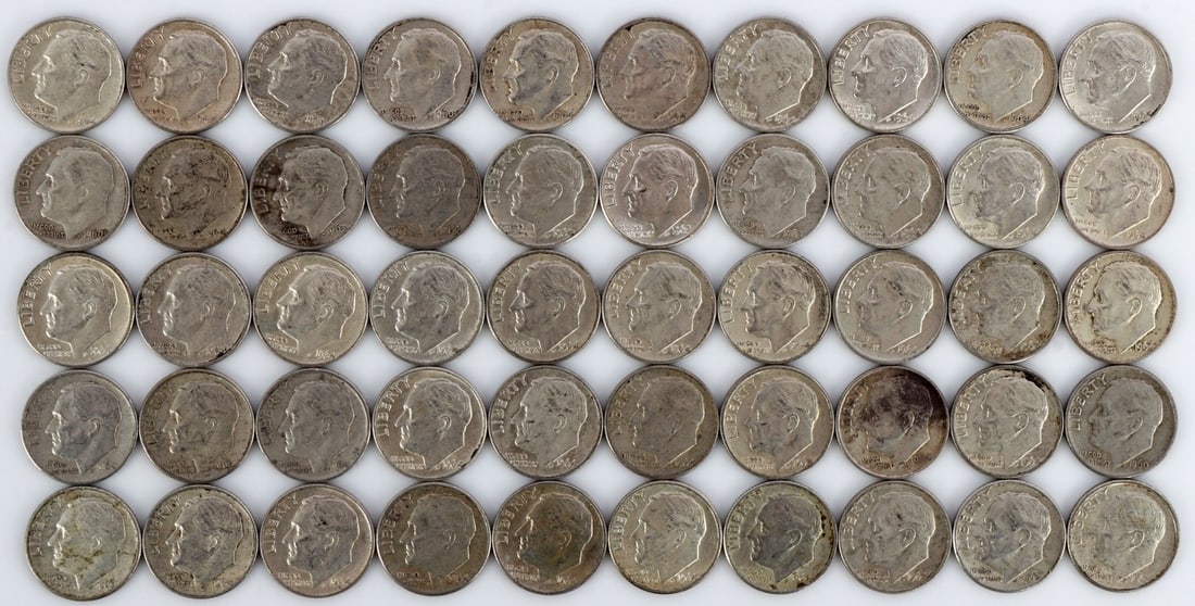 $5 FACE SILVER 1960-64 ROOSEVELT DIMES (1 of 2)