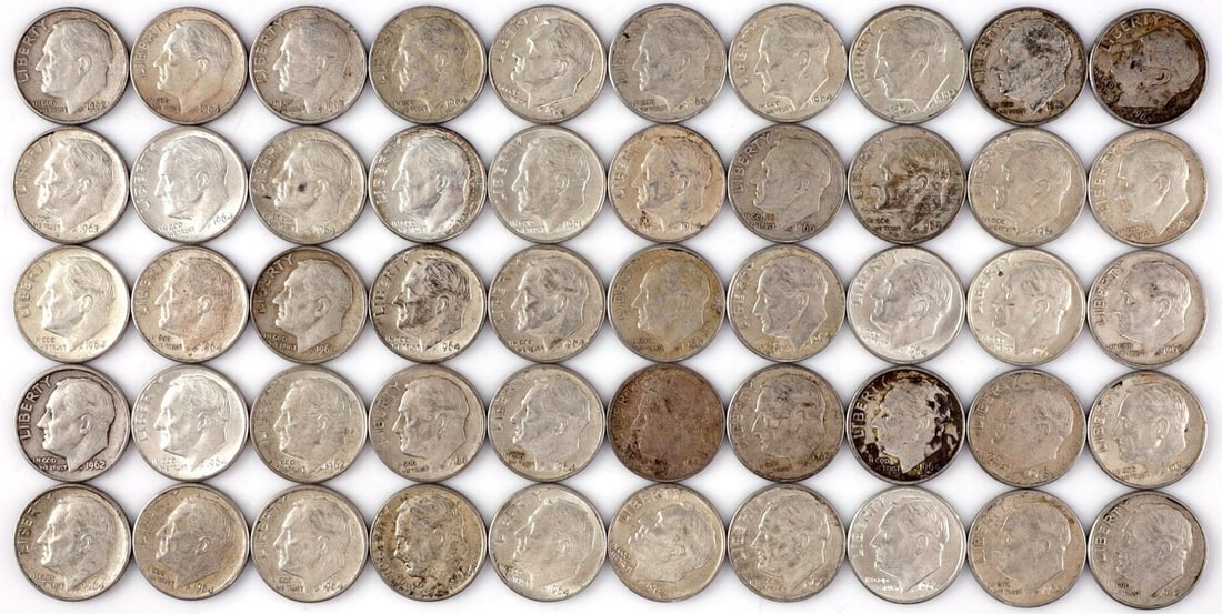 $5 FACE SILVER 1960-64 ROOSEVELT DIMES (1 of 2)