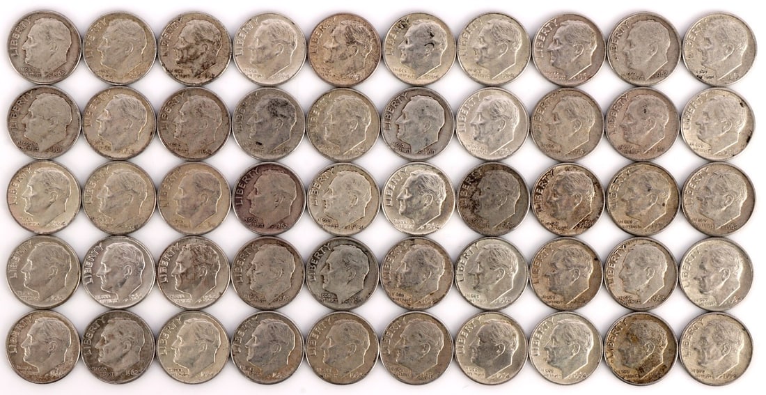 $5 FACE SILVER 1960-64 ROOSEVELT DIMES (1 of 2)